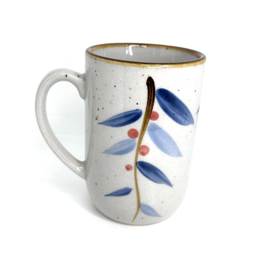 Blue Botanical Vines Coffee Mug Stoneware Speckled